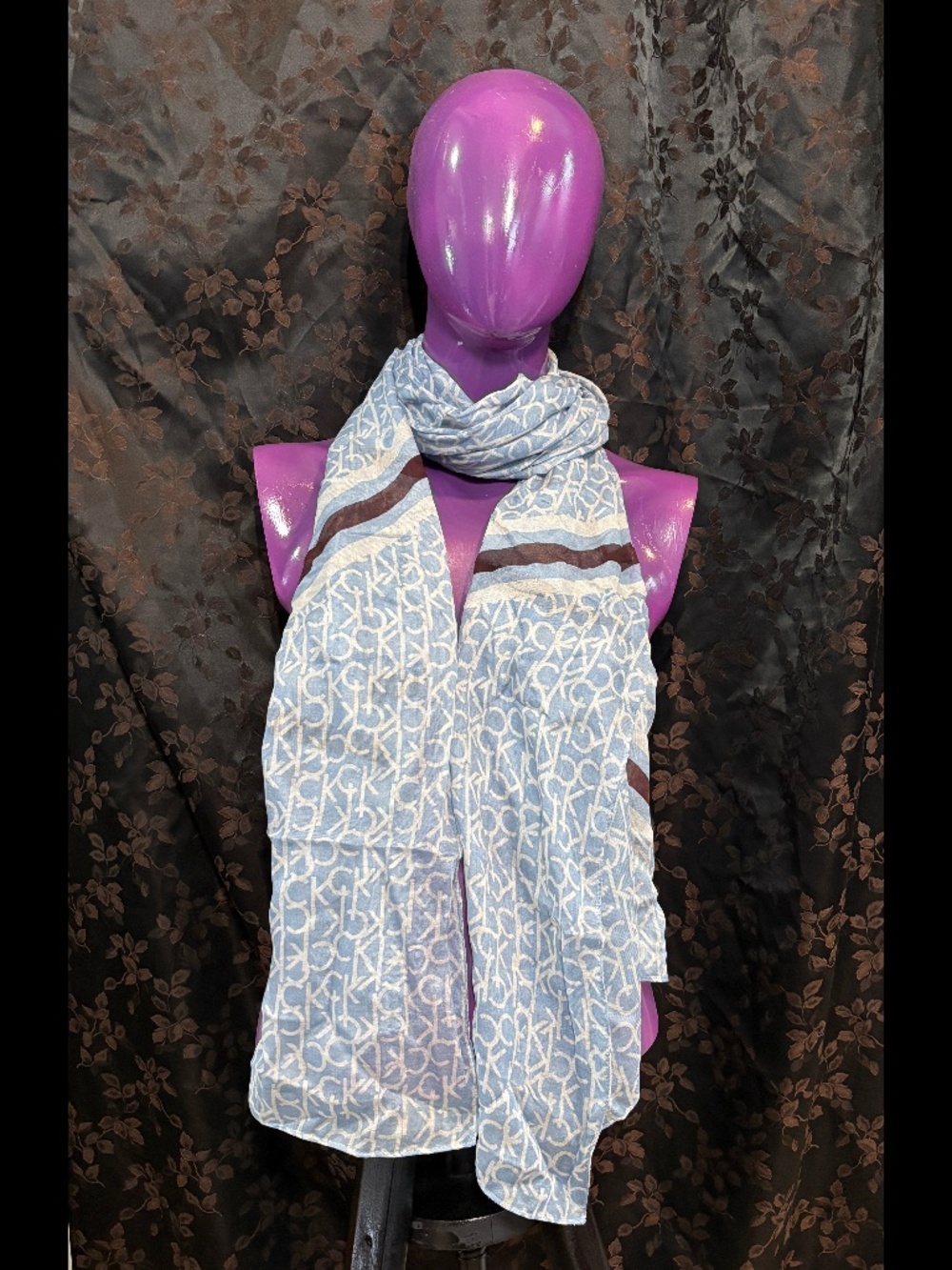Calvin Klein Lightweight ck Logo Scarf : Denim/Ivory : New PrePro Sample